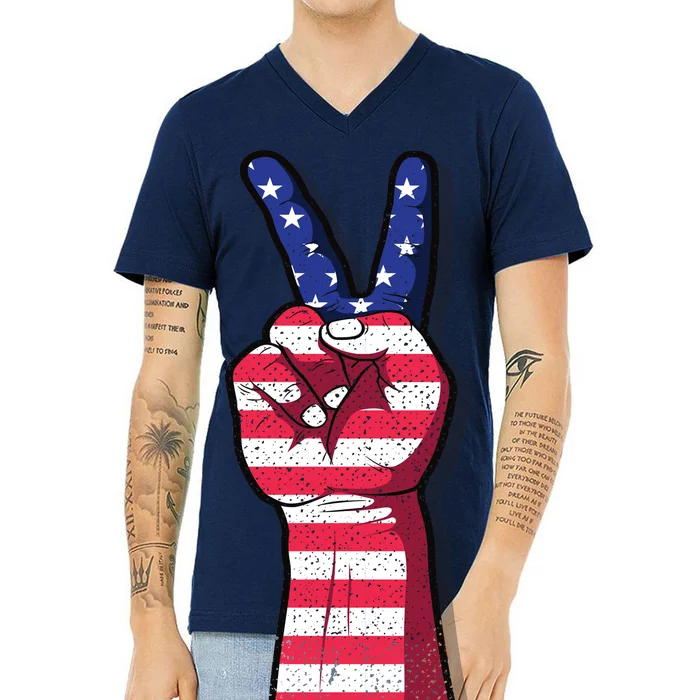 Vintage USA Peace Sign V-Neck T-Shirt