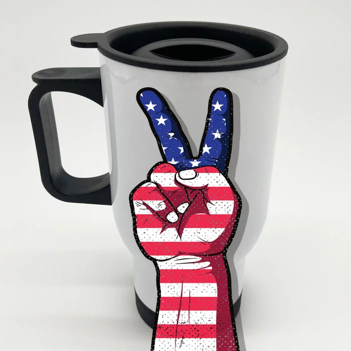 Vintage USA Peace Sign Front & Back Stainless Steel Travel Mug