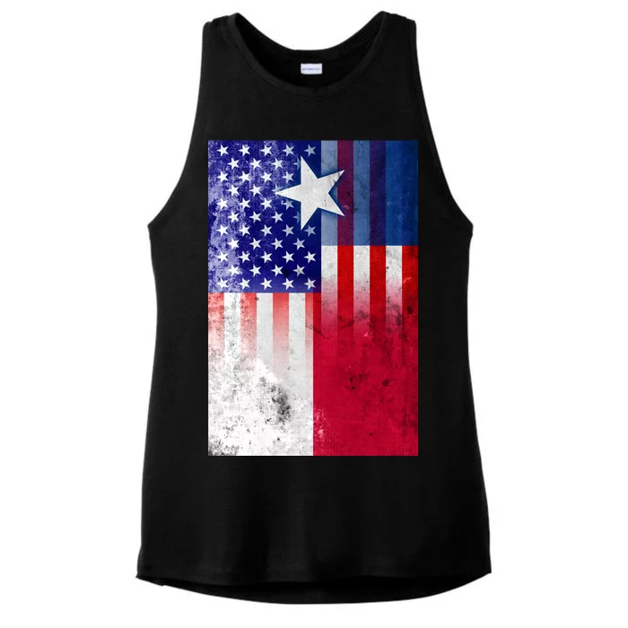 Vintage USA Texas American Flag Ladies Tri-Blend Wicking Tank