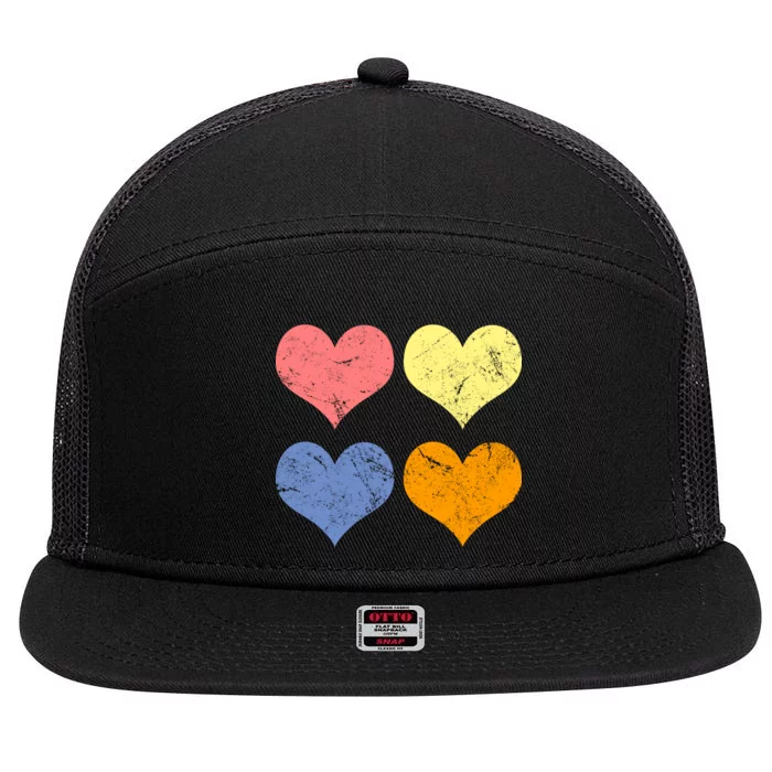 Vintage Valentine Day Hearts 7 Panel Mesh Trucker Snapback Hat