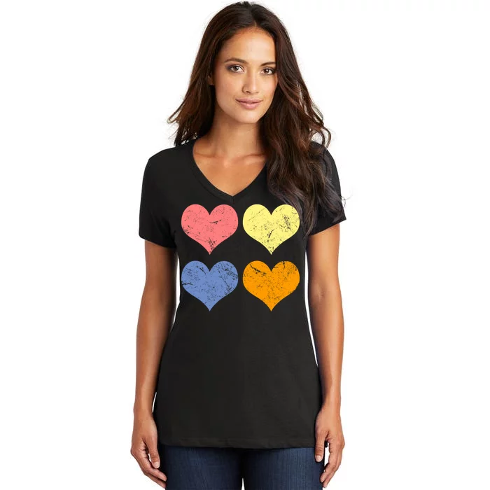 Vintage Valentine Day Hearts Women's V-Neck T-Shirt