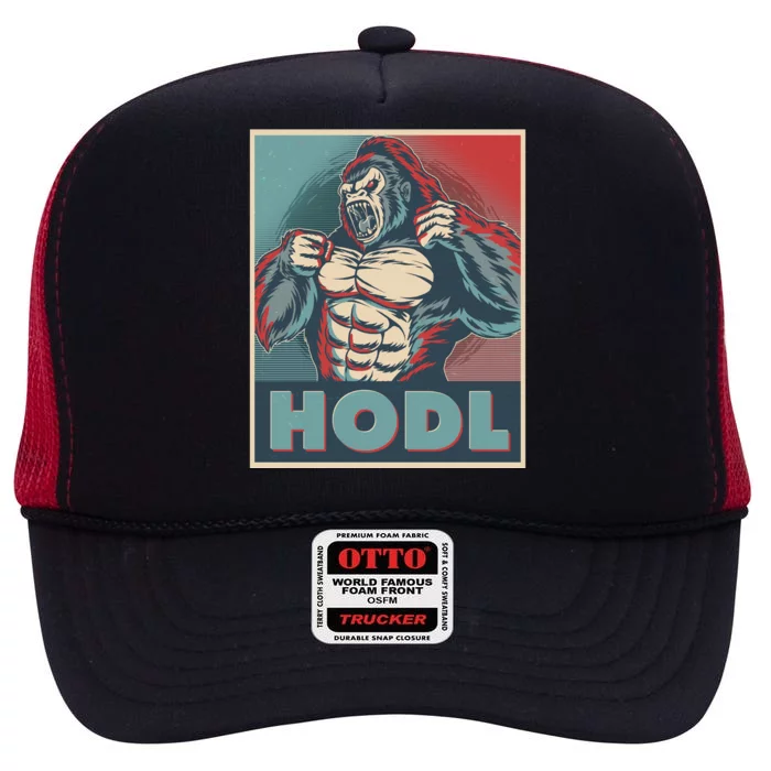 Vintage Vote HODL Crypto Currency Gorilla Ape High Crown Mesh Trucker Hat