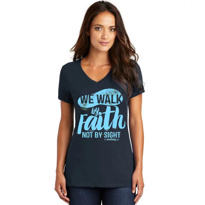 Vintage Walk By Faith Not By Sight Women's V-Neck T-Shirt