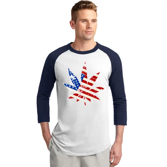 Vintage Weed American Flag 420 Baseball Sleeve Shirt