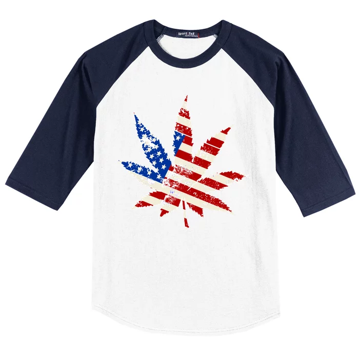 Vintage Weed American Flag 420 Baseball Sleeve Shirt