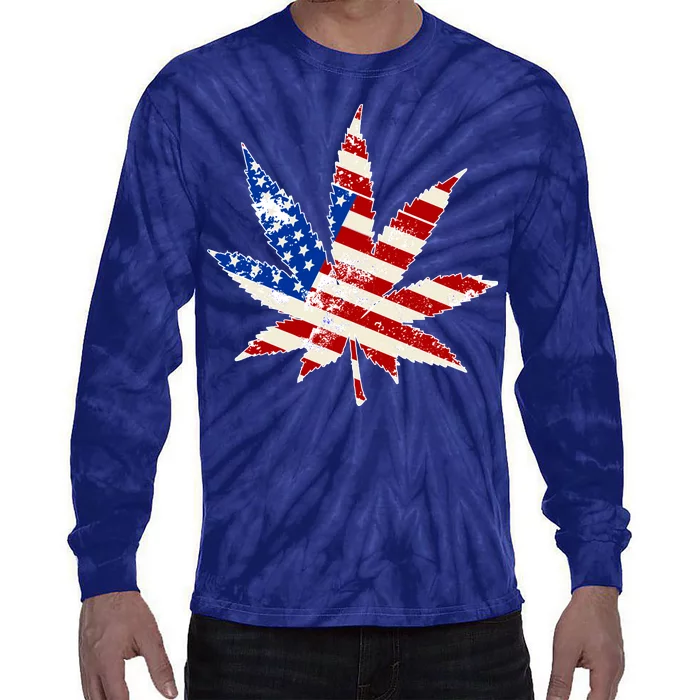 Vintage Weed American Flag 420 Tie-Dye Long Sleeve Shirt