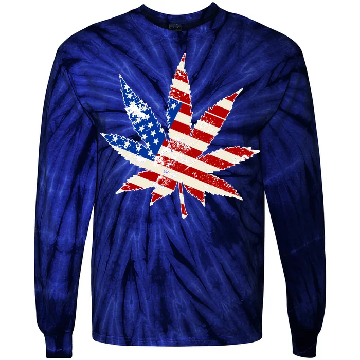 Vintage Weed American Flag 420 Tie-Dye Long Sleeve Shirt