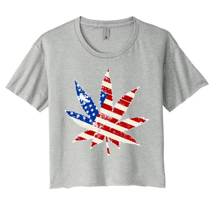 Vintage Weed American Flag 420 Women's Crop Top Tee