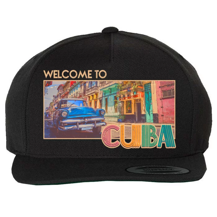 Vintage Welcome To Cuba Travel Poster Banner Wool Snapback Cap