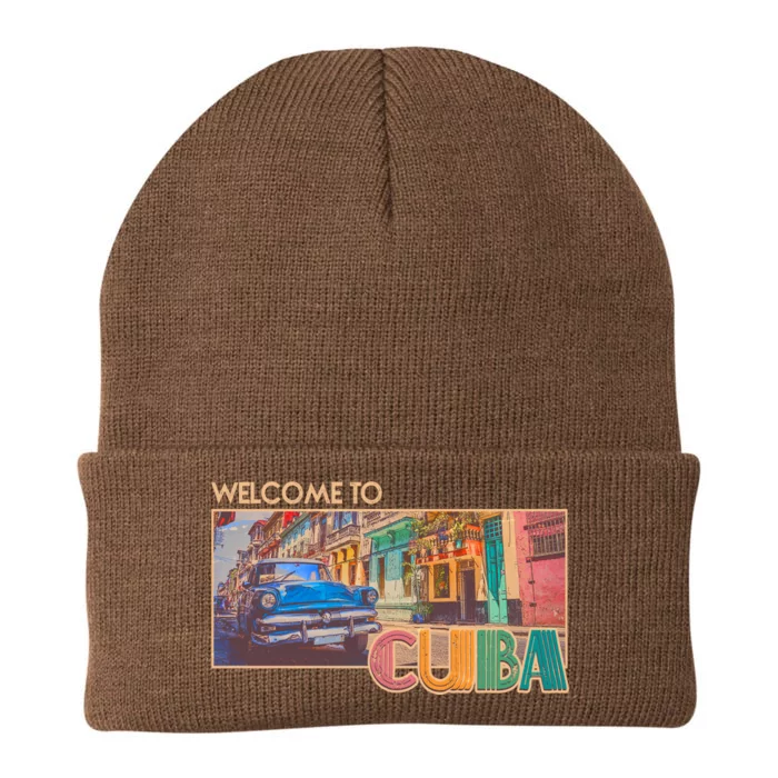 Vintage Welcome To Cuba Travel Poster Banner Knit Cap Winter Beanie