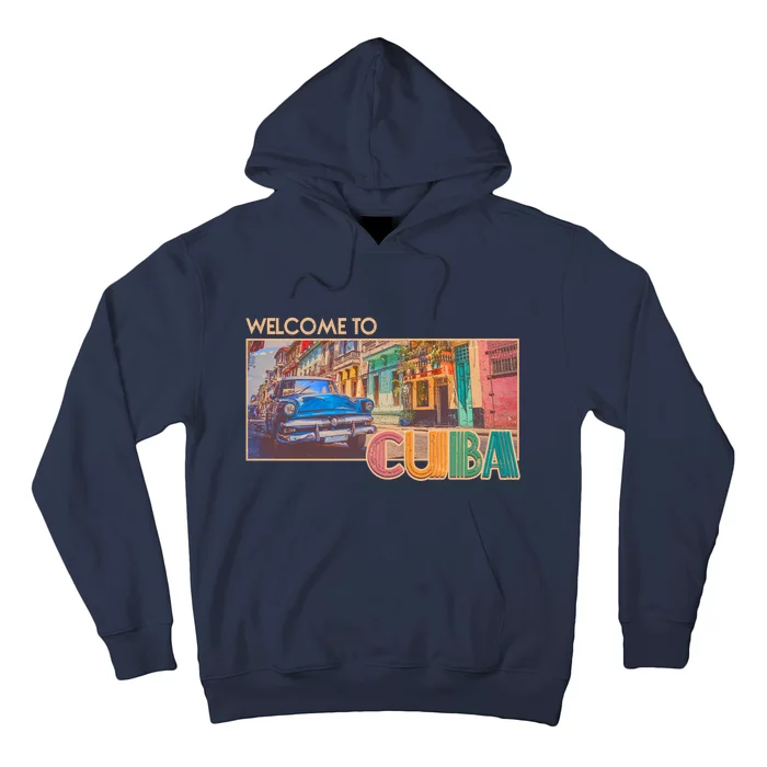 Vintage Welcome To Cuba Travel Poster Banner Hoodie