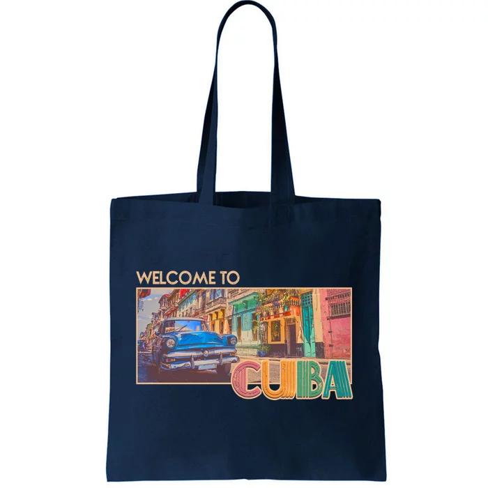 Vintage Welcome To Cuba Travel Poster Banner Tote Bag