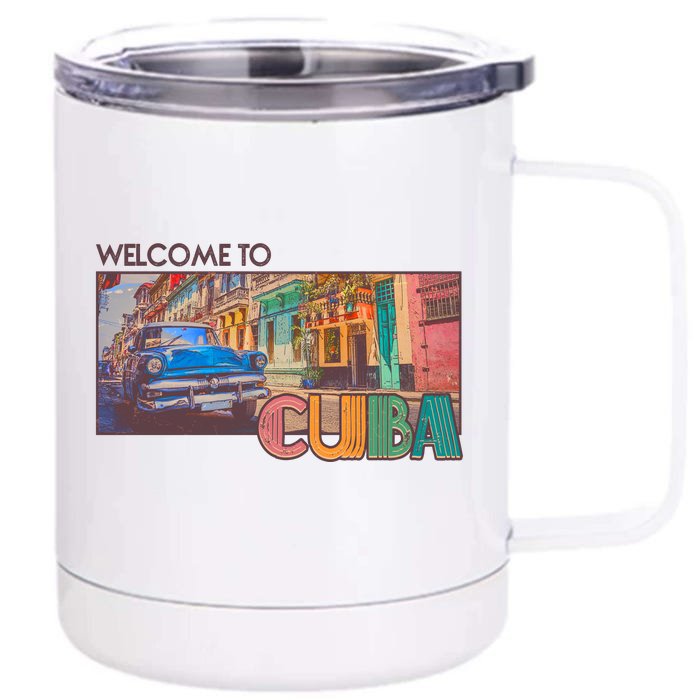 Vintage Welcome To Cuba Travel Poster Banner Front & Back 12oz Stainless Steel Tumbler Cup