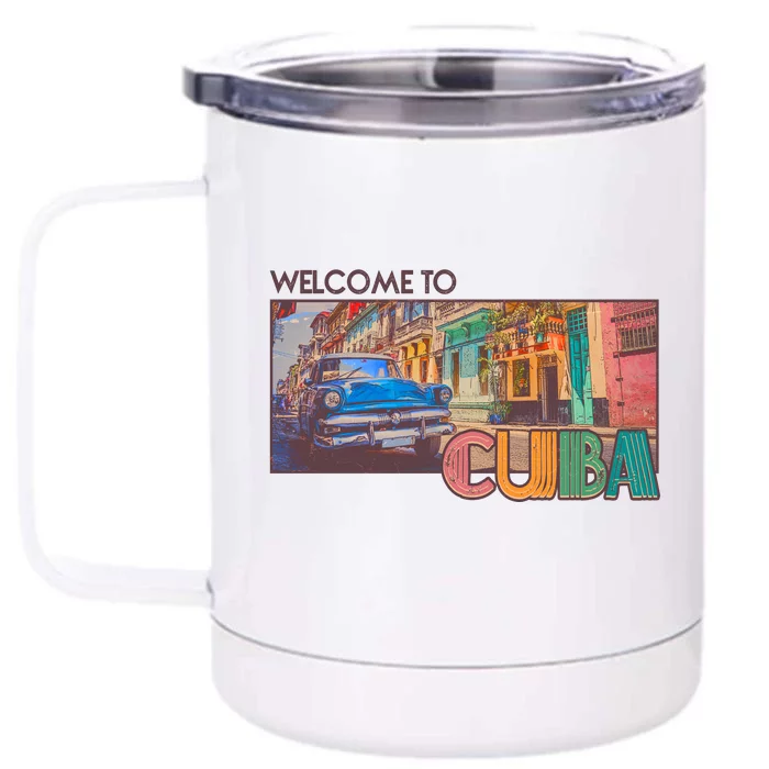 Vintage Welcome To Cuba Travel Poster Banner Front & Back 12oz Stainless Steel Tumbler Cup