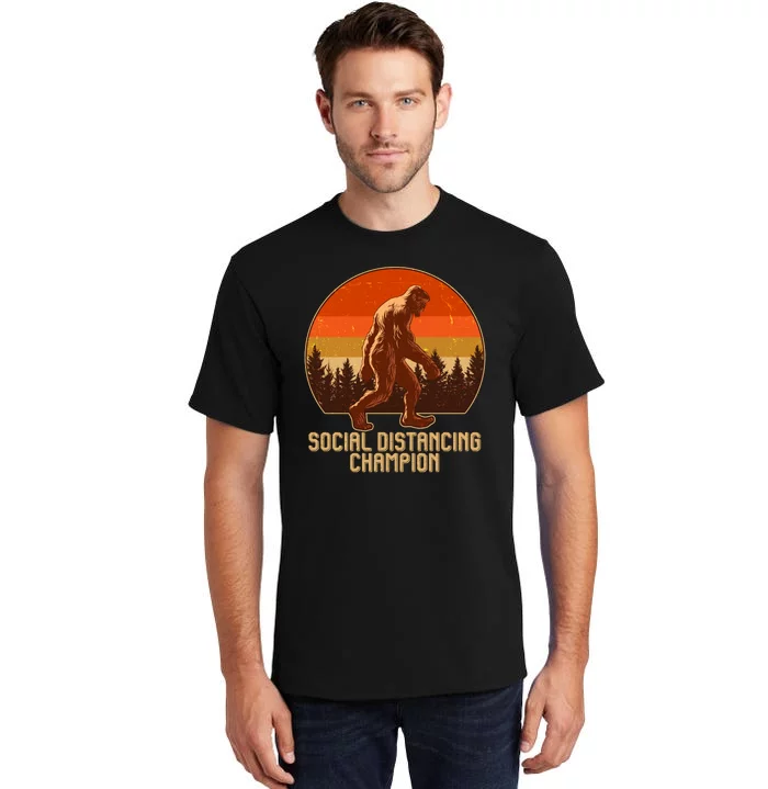 Vintage Wilderness Sunset Sasquatch Social Distancing Champion Tall T-Shirt