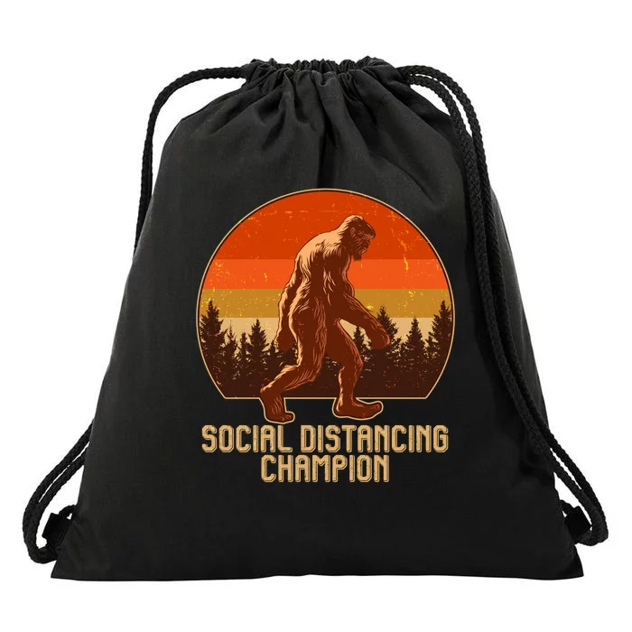 Vintage Wilderness Sunset Sasquatch Social Distancing Champion Drawstring Bag