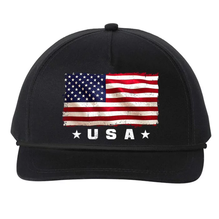 Vintage Worn USA Flag Snapback Five-Panel Rope Hat