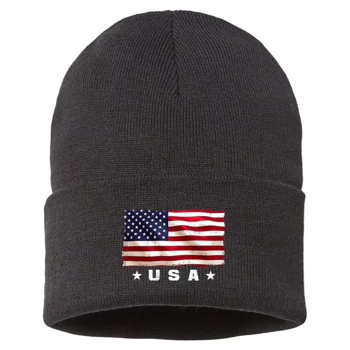 Vintage Worn USA Flag Sustainable Knit Beanie