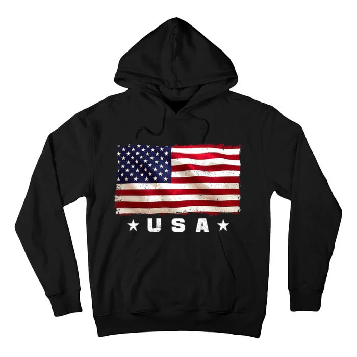 Vintage Worn USA Flag Tall Hoodie