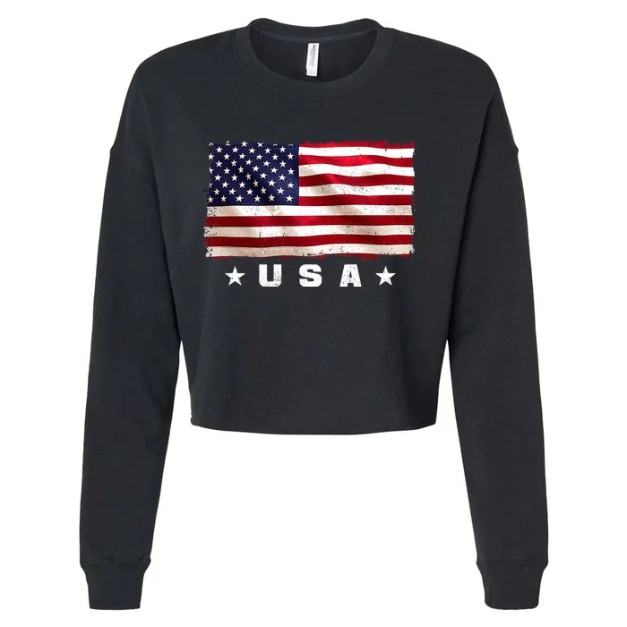 Vintage Worn USA Flag Cropped Pullover Crew