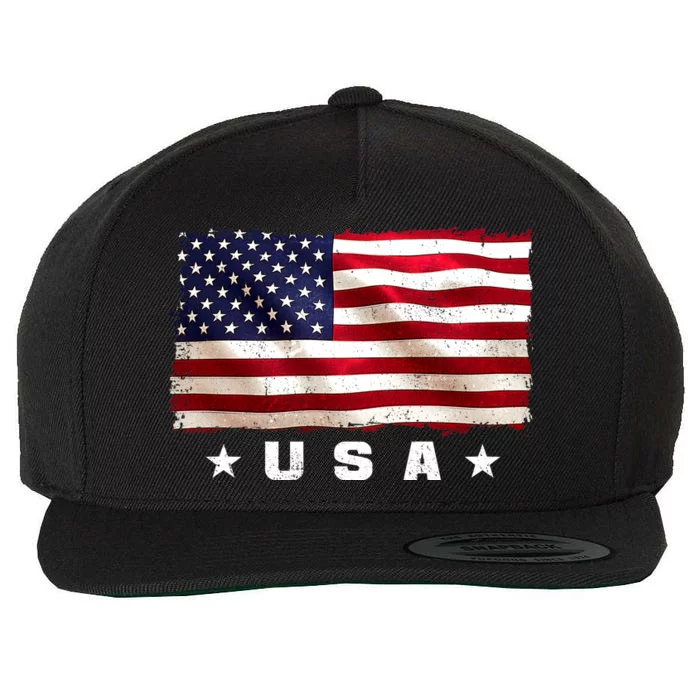 Vintage Worn USA Flag Wool Snapback Cap