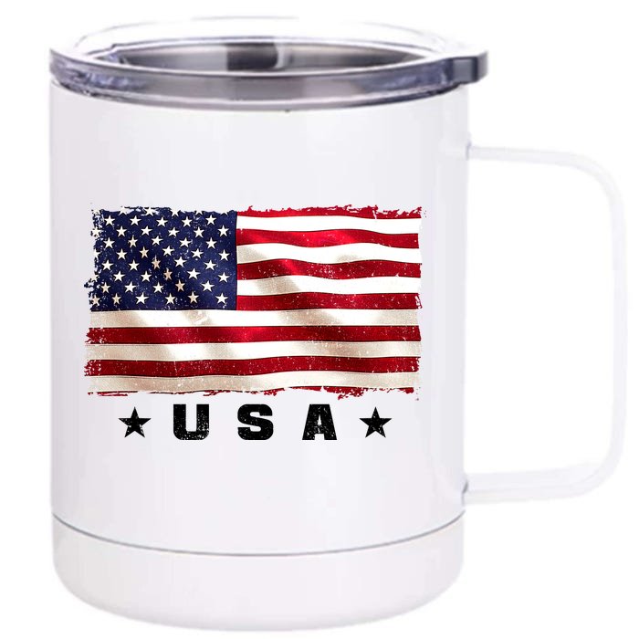 Vintage Worn USA Flag Front & Back 12oz Stainless Steel Tumbler Cup