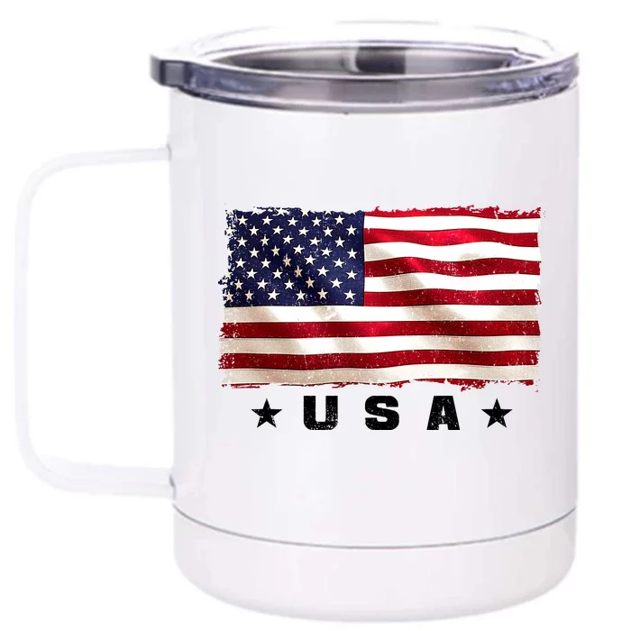 Vintage Worn USA Flag Front & Back 12oz Stainless Steel Tumbler Cup