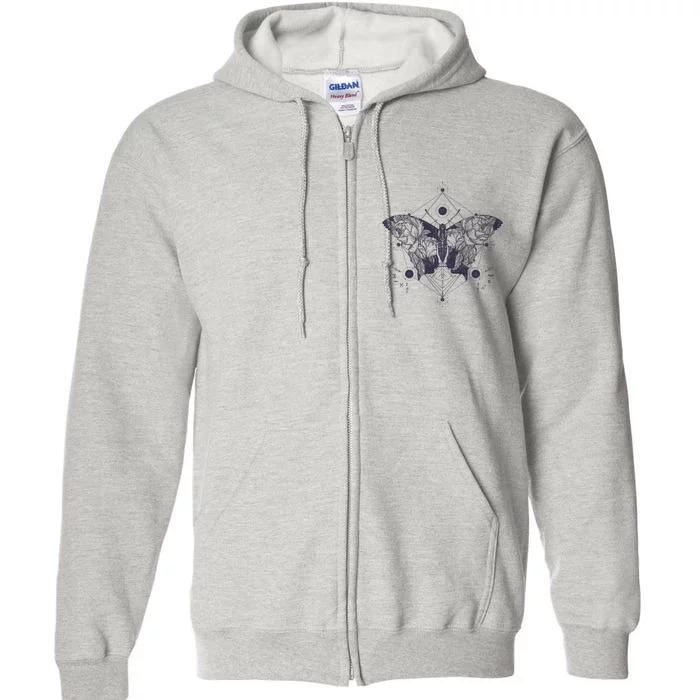 Vintage Zodiac Floral Moth Butterfly Full Zip Hoodie