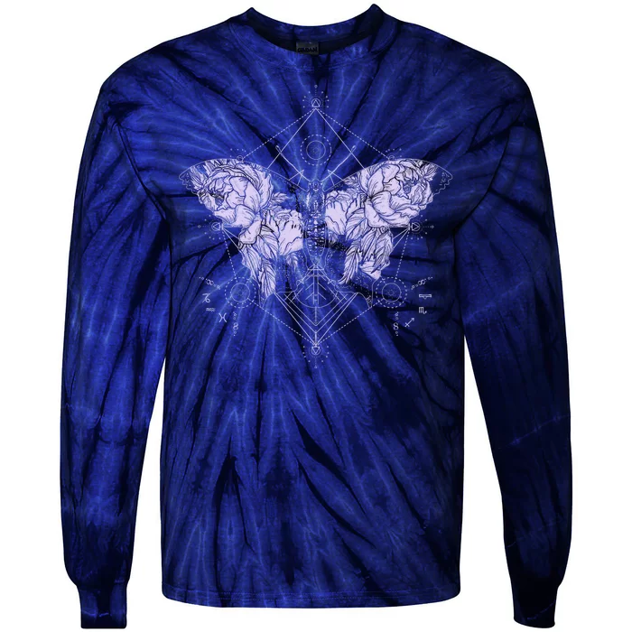 Vintage Zodiac Floral Moth Butterfly Tie-Dye Long Sleeve Shirt