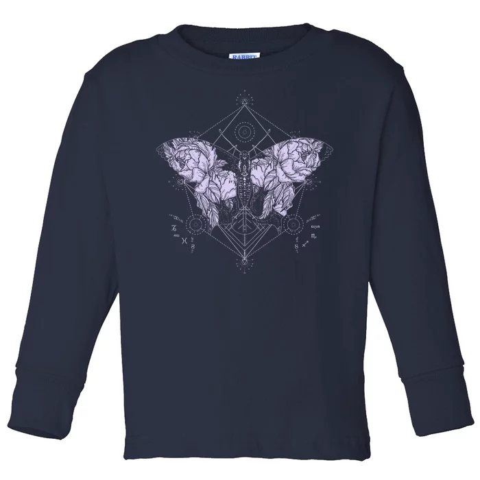 Vintage Zodiac Floral Moth Butterfly Toddler Long Sleeve Shirt