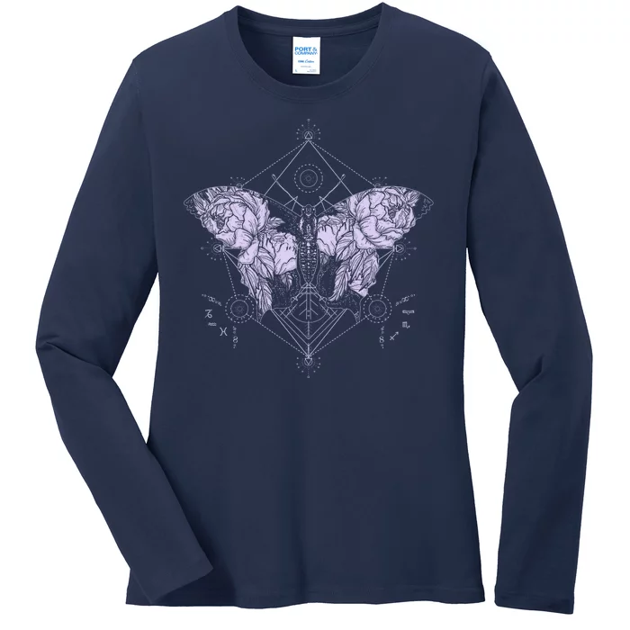 Vintage Zodiac Floral Moth Butterfly Ladies Long Sleeve Shirt