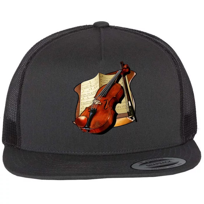 Violin and Sheet Music Flat Bill Trucker Hat