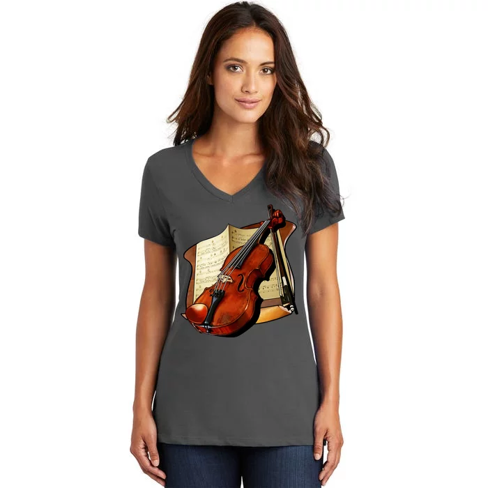 Violin and Sheet Music Women's V-Neck T-Shirt