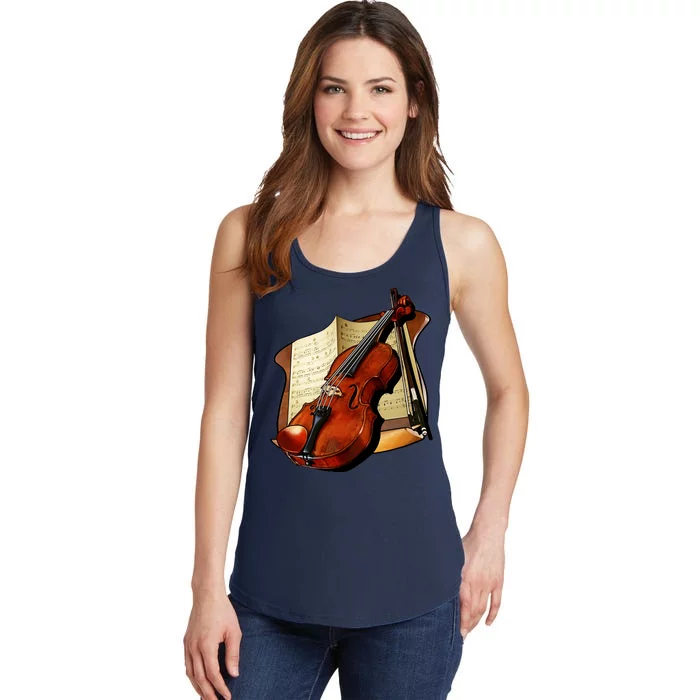 Violin and Sheet Music Ladies Essential Tank