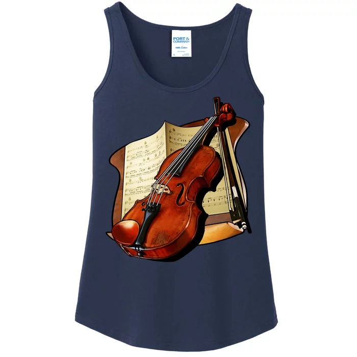 Violin and Sheet Music Ladies Essential Tank