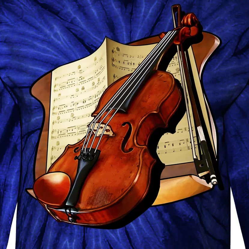 Violin and Sheet Music Tie-Dye Long Sleeve Shirt