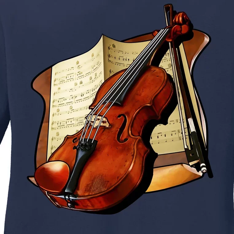 Violin and Sheet Music Ladies Missy Fit Long Sleeve Shirt