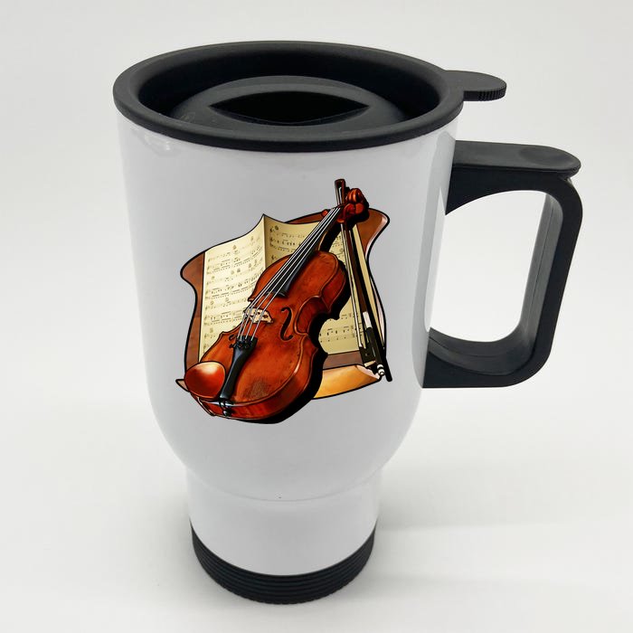 Violin and Sheet Music Front & Back Stainless Steel Travel Mug