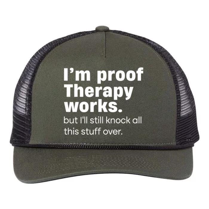 Vintage I'm Proof Therapy Works But I'll Still Knock All This Stuff Retro Rope Trucker Hat Cap