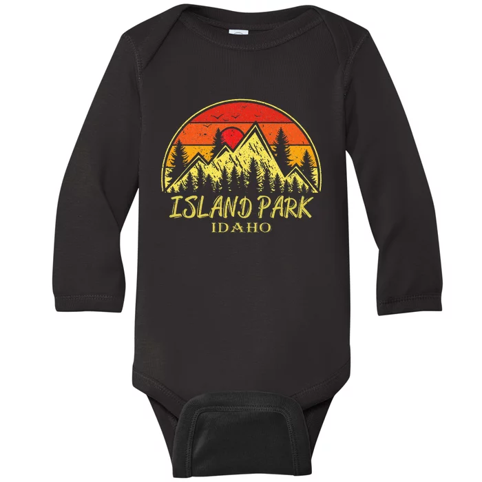 Vintage Island Park Idaho Id Mountains Hike Hiking Souvenir Baby Long Sleeve Bodysuit