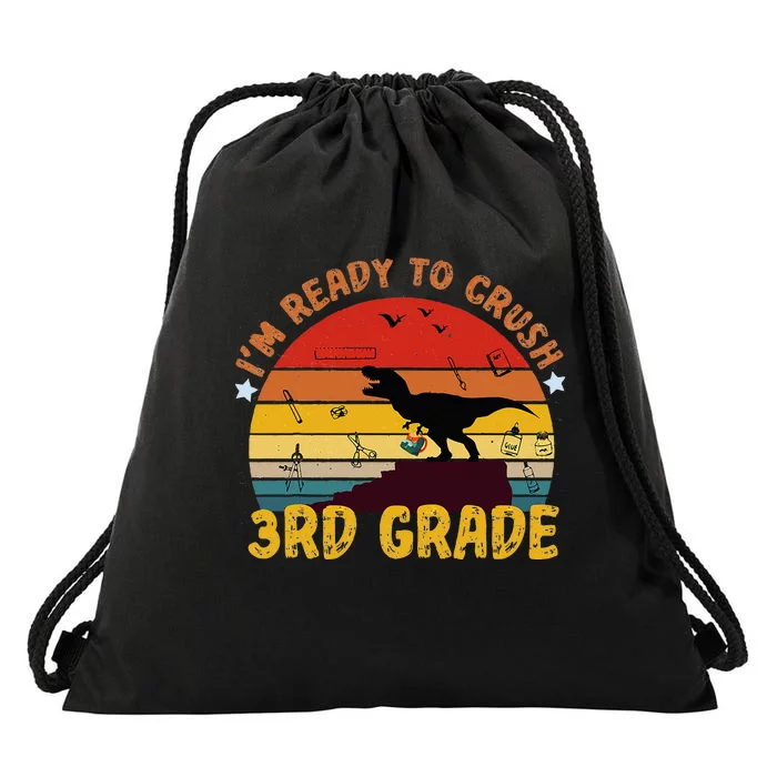 Vintage I'm Ready To Crush 3rd Grade Dinosaur Back To School Drawstring Bag