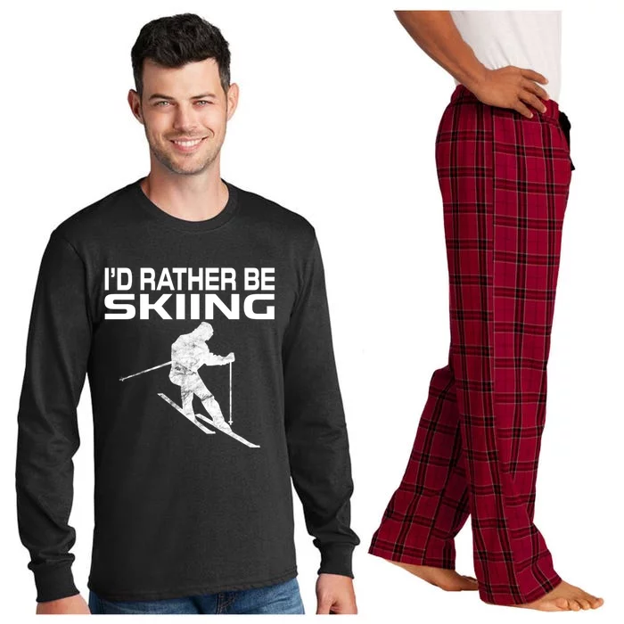 Vintage Id Rather Be Skiing Great Gift Long Sleeve Pajama Set