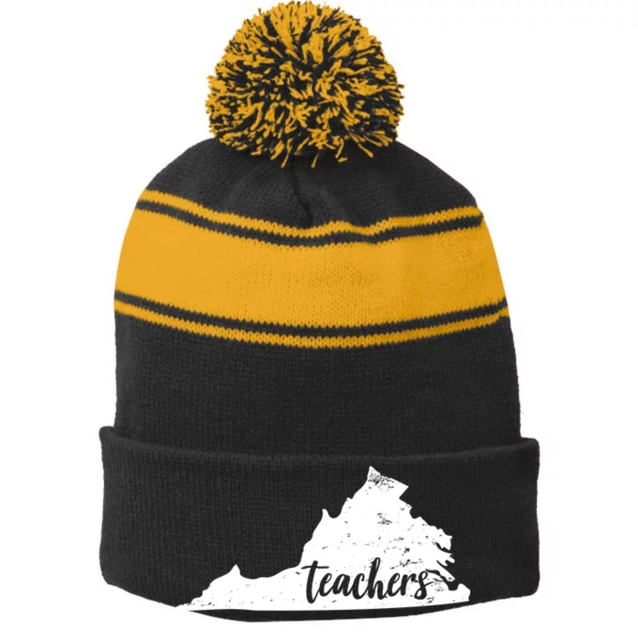 Virginia Teacher Vintage Red For Ed Stripe Pom Pom Beanie