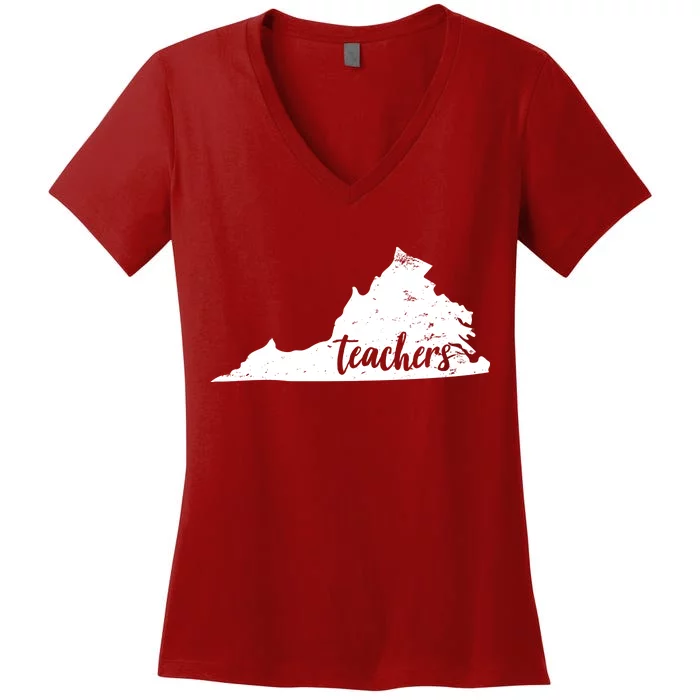 Virginia Teacher Vintage Red For Ed Women's V-Neck T-Shirt