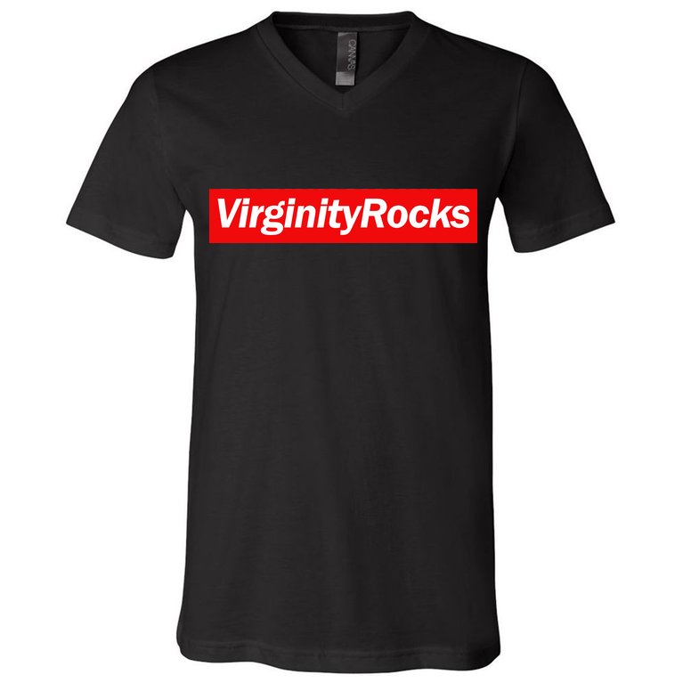 Virginity Rocks Box Logo V-Neck T-Shirt