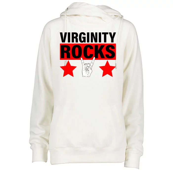 Virginity Rocks Hand Sign Womens Funnel Neck Pullover Hood