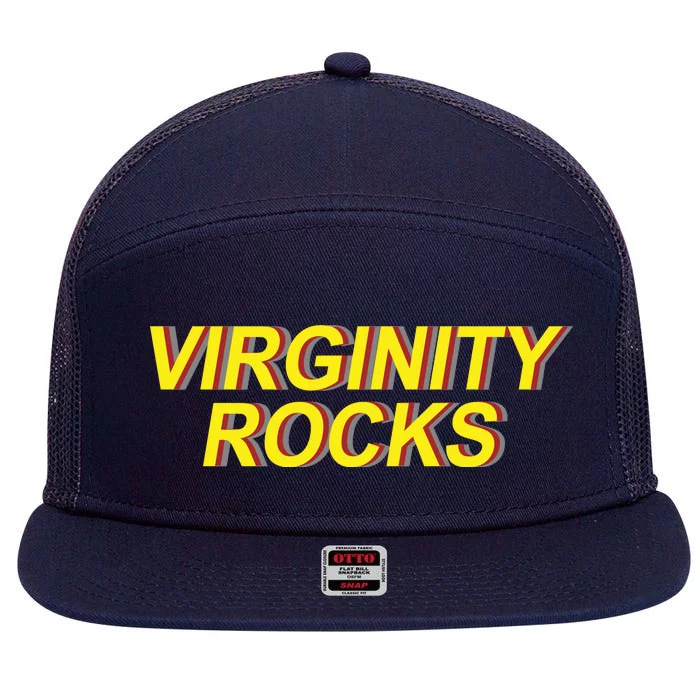 Virginity Rocks Retro Funny 7 Panel Mesh Trucker Snapback Hat