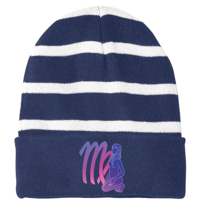 Virgo Girl Zodiac Sign Striped Beanie with Solid Band