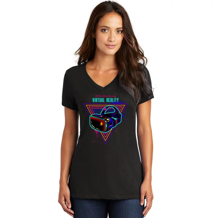 Virtual Reality Neon Women's V-Neck T-Shirt