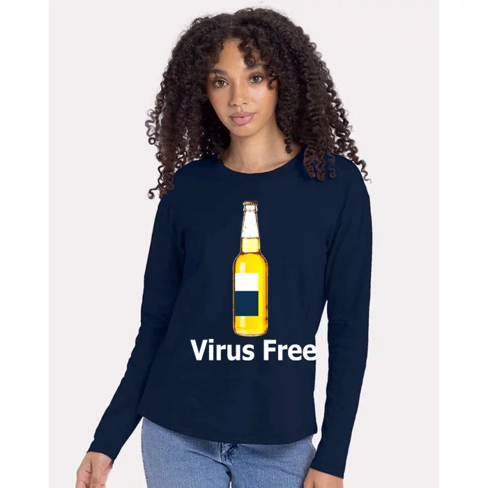 Virus Free Beer Bottle Womens Cotton Relaxed Long Sleeve T-Shirt